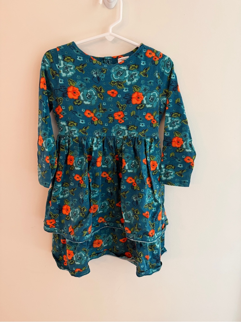 Polarn O. Pyret Girls Teal Floral Long-Sleeve Tiered Dress